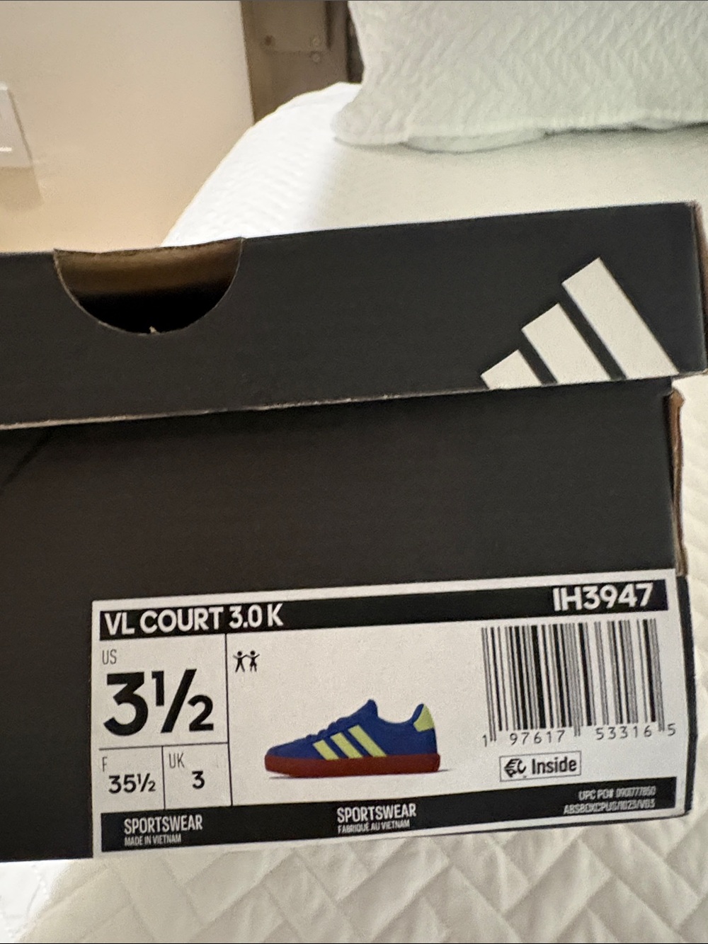 adidas VL Court 3.0 K Kids Blue with Yellow and Red Accents
